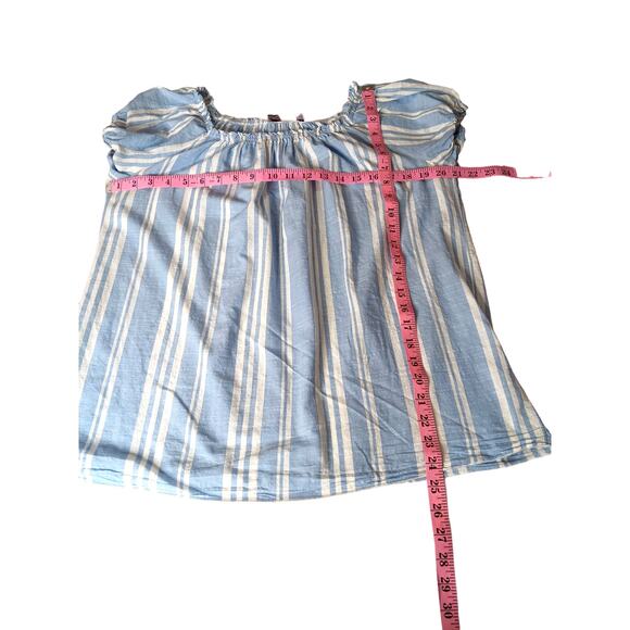 VINTAGE Y2K 2000s Blouse Top Size XL Flowy On or Off Shoulder Blue White Stripes - Picture 6 of 9